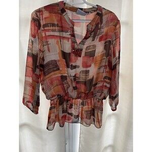Alfred Dunnner Women's Blouse 3/4 Sleeves Beaded Detail MulticolorSize 12